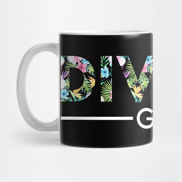 Diving girl floral design. Perfect present for mom dad friend him or her by SerenityByAlex